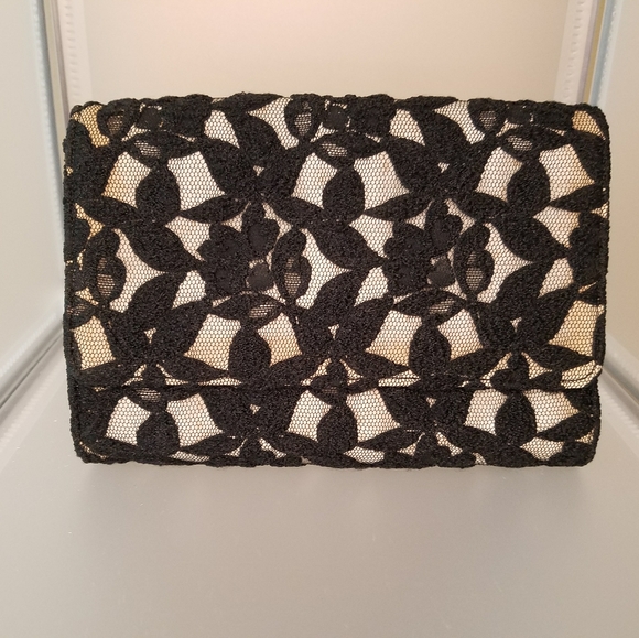 Neiman Marcus Lace Detailed Clutch Blue Lining - Picture 2 of 8